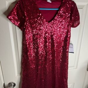 Melrose and Market Red Sequin V-Neck Mini Dress
